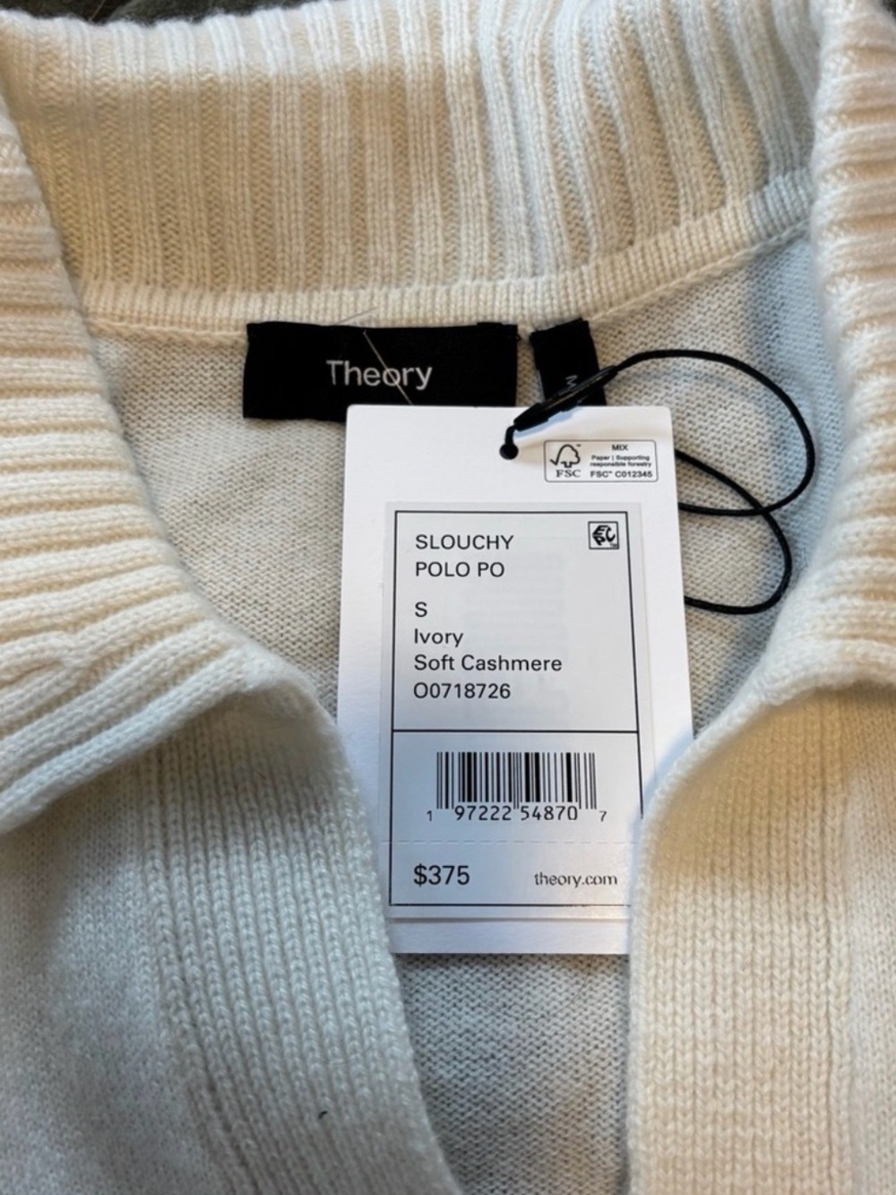 Theory Women’s Ivory Cashmere Knit Collared Polo Neck Pullover Sweater S - Picture 6 of 6